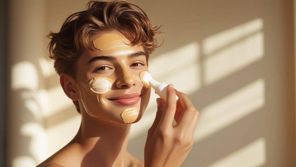 A model applying sunscreen with daylight streaming in